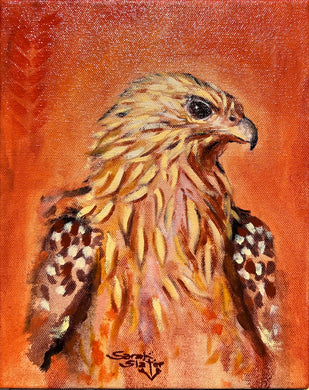 whistling kite bird painting glowing orange